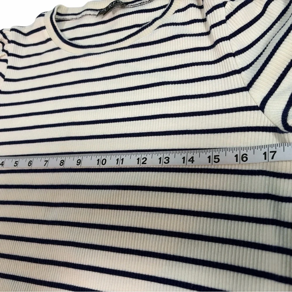 J. CREW Women's Puff Sleeve Striped Long Sleeve T-SHIRT Size Large Top